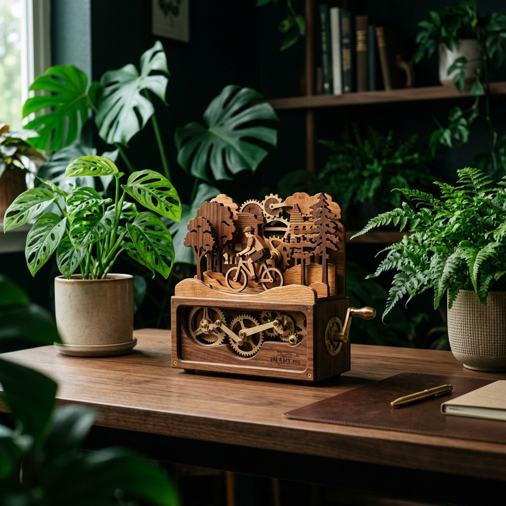 Wooden automaton on desk